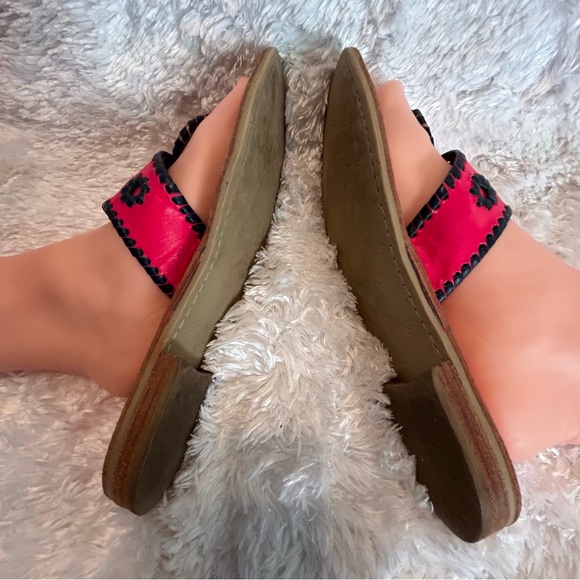 Jack Rogers sandals thongs flip flops Lisa 8.5 leather bright hot pink navy blue - Picture 7 of 15
